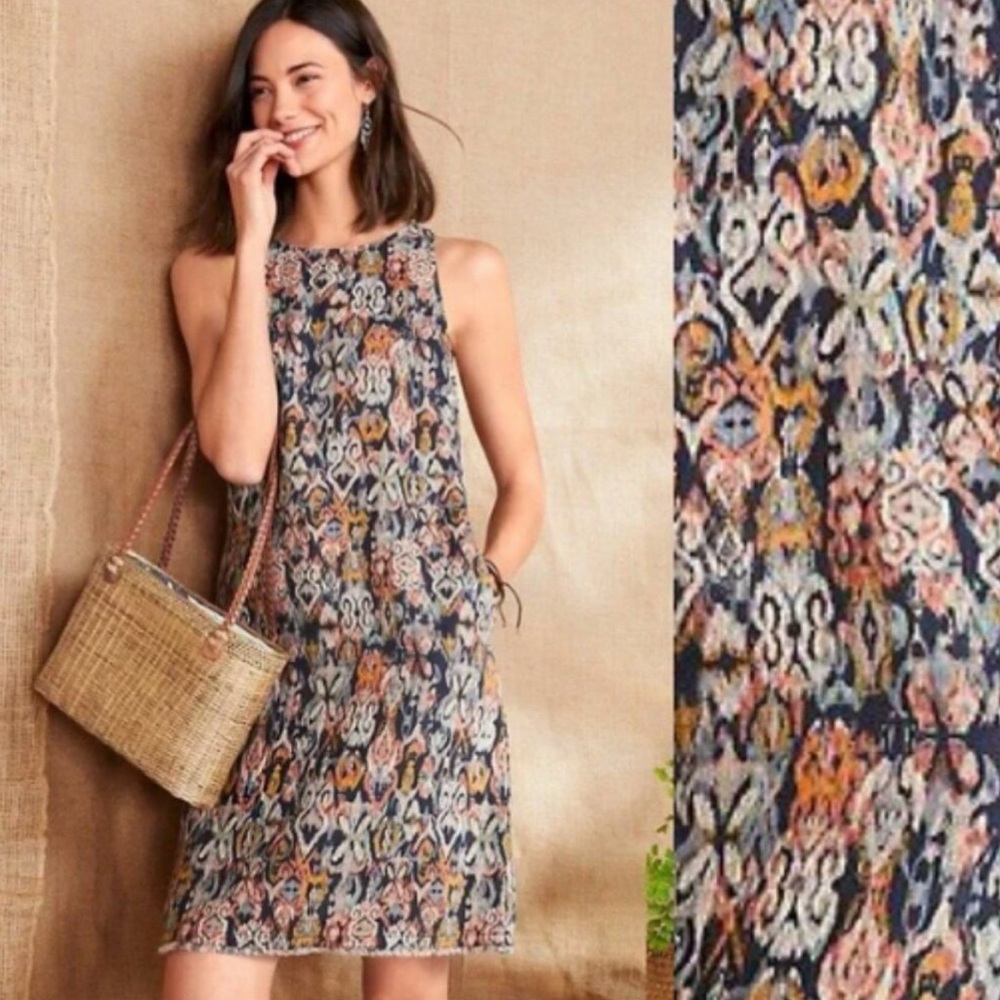 Garnet Hill Navy Floral-Print Midi Dress